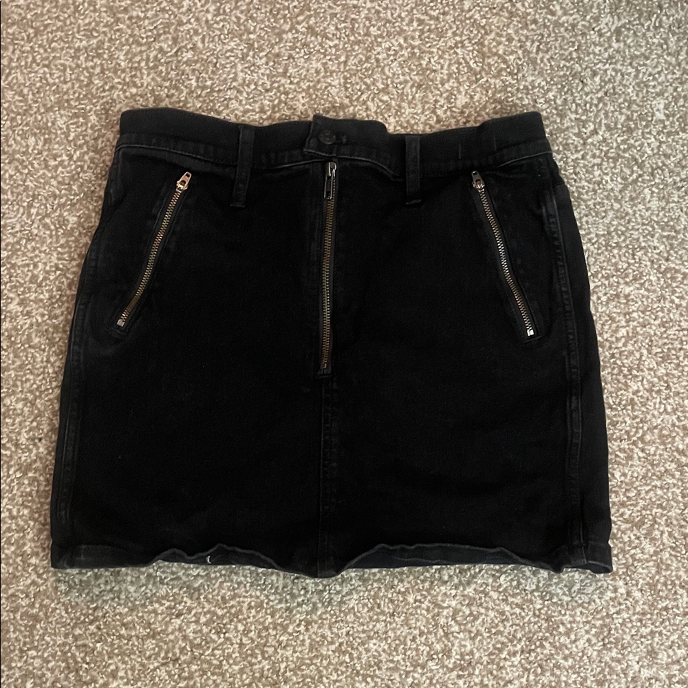 Madewell Black Stretch Denim Straight Zip-Front Mini Skirt